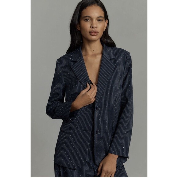 Mare Mare Anthropologie Sparkle Pinstripe Blazer Sz XS Navy NWT - Picture 10 of 10